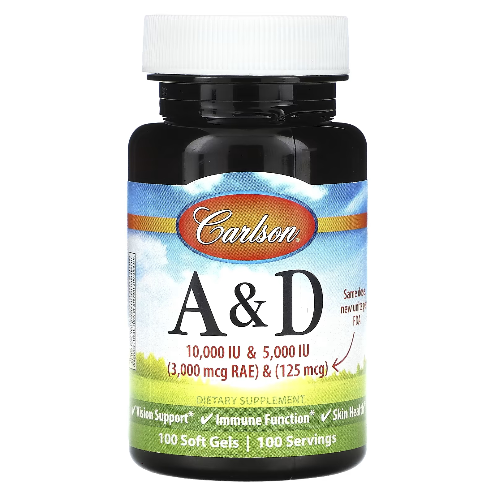 Carlson Витамины A и D 100 мягких таблеток витамин а 25 000 ме carlson labs 120 капсул добавка для иммунитета зрения кожи ретинол для взрослых мужчин и женщин