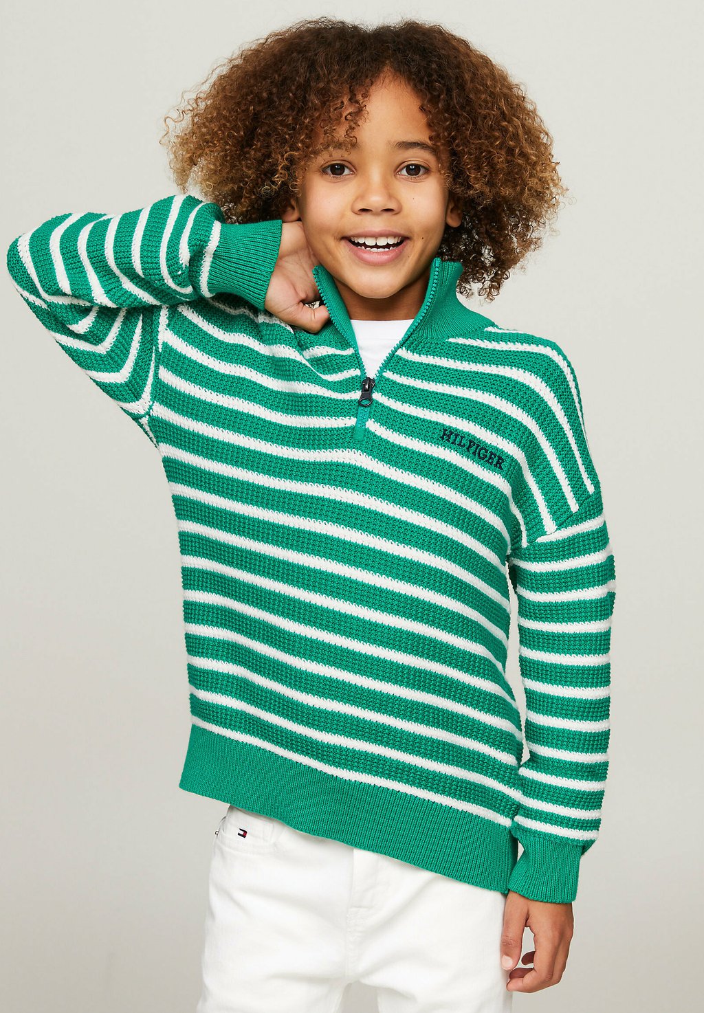 Вязаный свитер BRETON STRIPE HALF NECK Tommy Hilfiger, цвет green ecru stripe