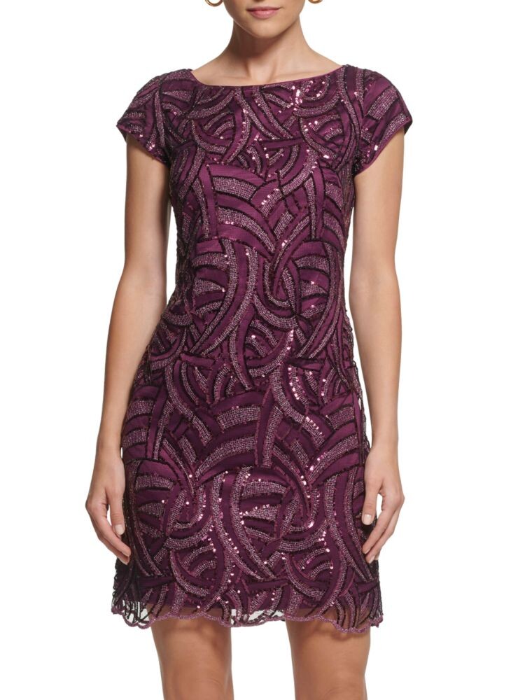 

Мини-платье с короткими рукавами и пайетками с рисунком Vince Camuto, цвет Plum