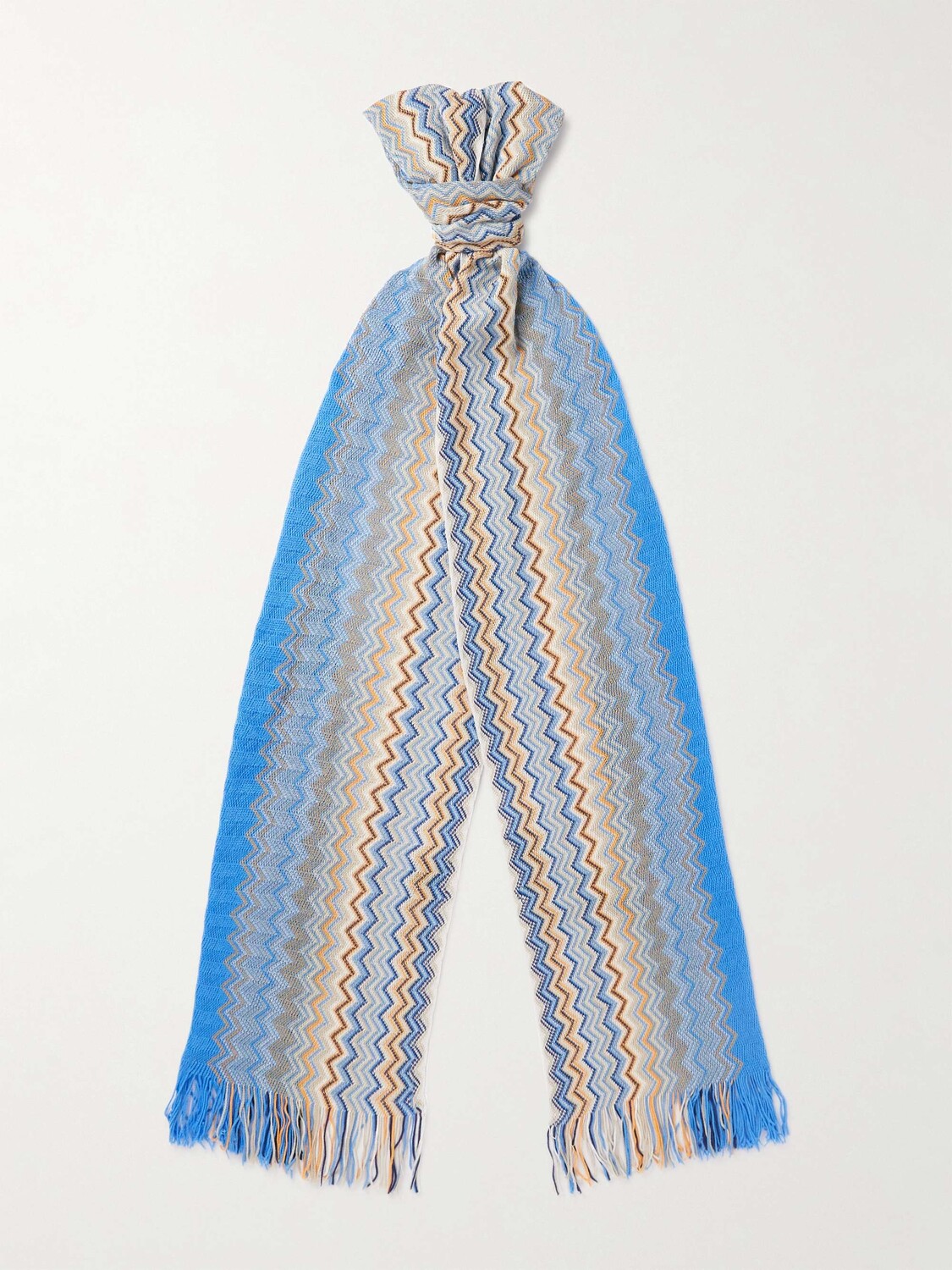 

Вязаный крючком шарф в полоску с бахромой MISSONI, синий