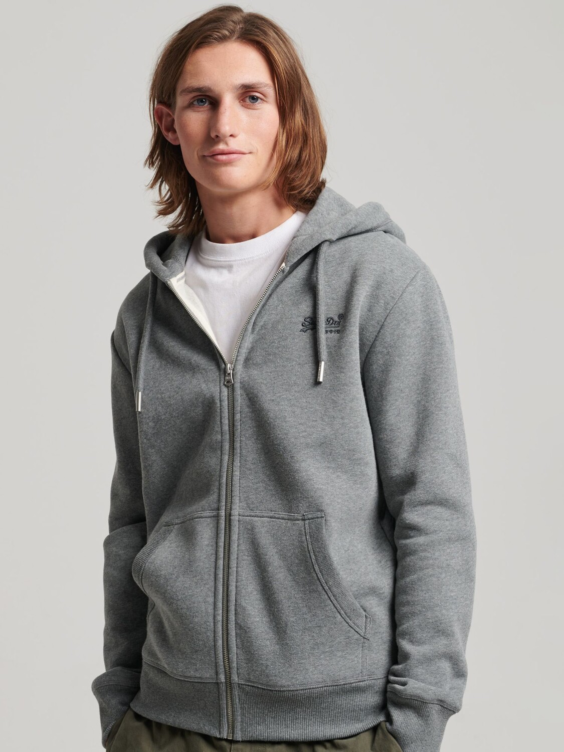 

Толстовка на молнии с вышитым логотипом Vintage Superdry, угольно-серый меланж