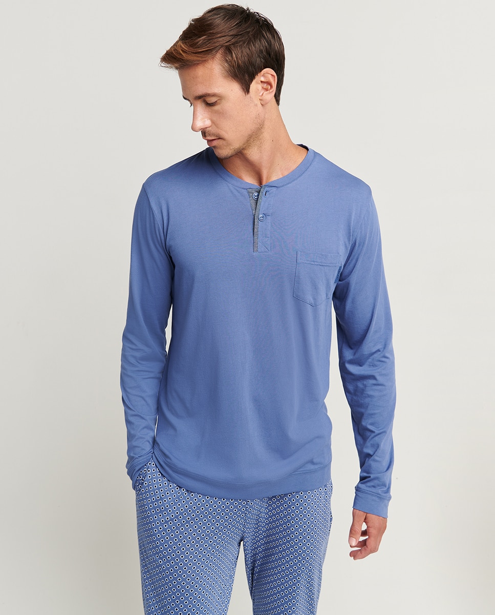Мужская голубая пижамная рубашка с длинными рукавами Jockey, светло-синий