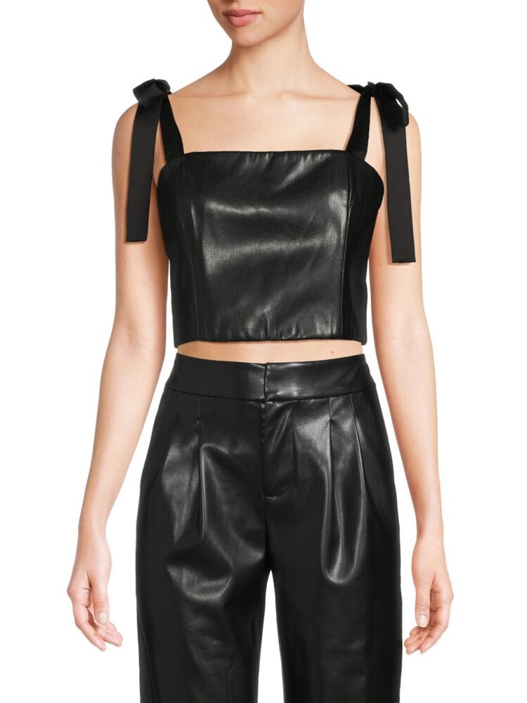 

Однотонный топ из искусственной кожи со сборками Cassidy Alice + Olivia, черный