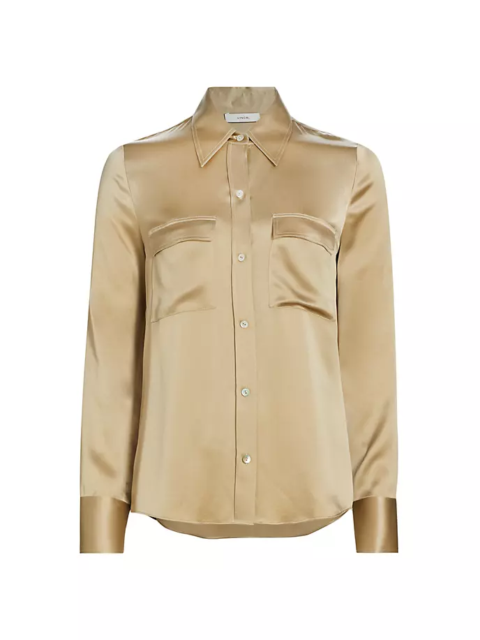 Шелковая рубашка в деловом стиле Vince, цвет beige stone цена и фото
