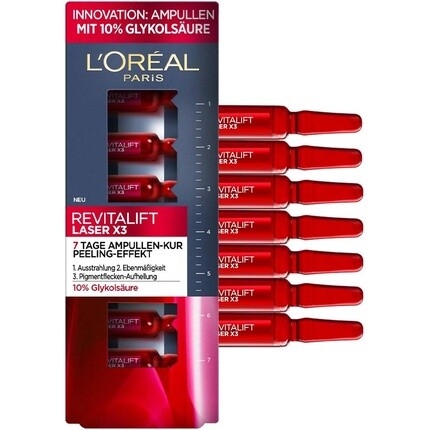 

Paris Ampoules Revitalift Laser X3 Антивозрастной уход за лицом с отшелушивающим эффектом 7-дневный курс с гликолевой кислотой 7х1,3 мл, L'Oreal