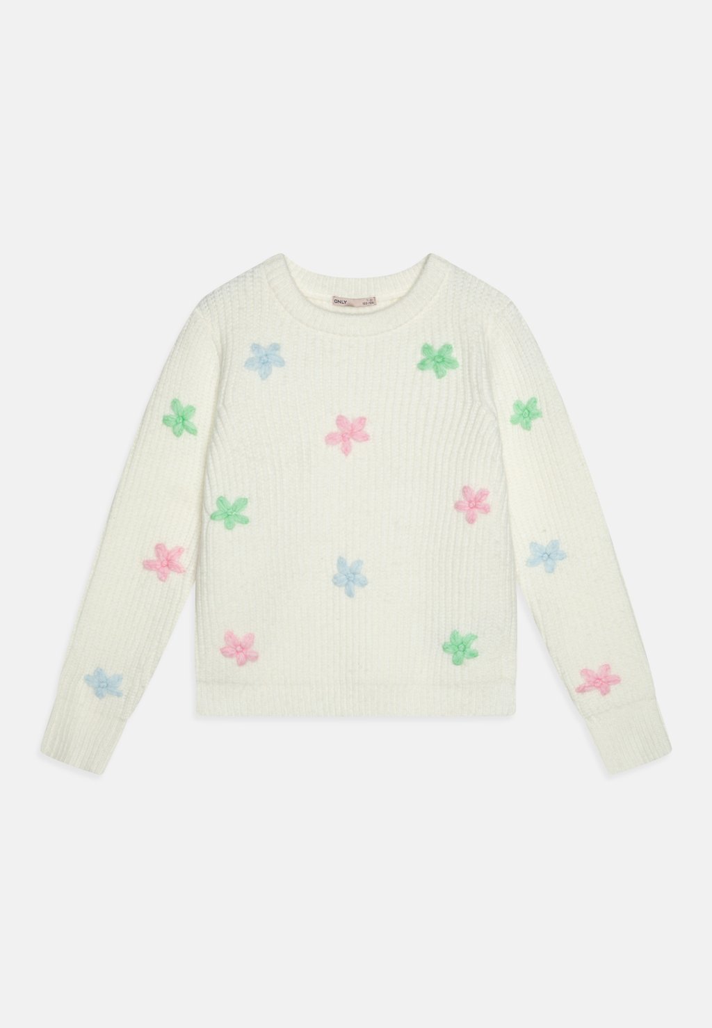 Вязаный свитер KOGVIRA LIFE FLOWER O-NECK Kids ONLY, цвет cloud dancer/begonia pink/clear sky/spring bouquet