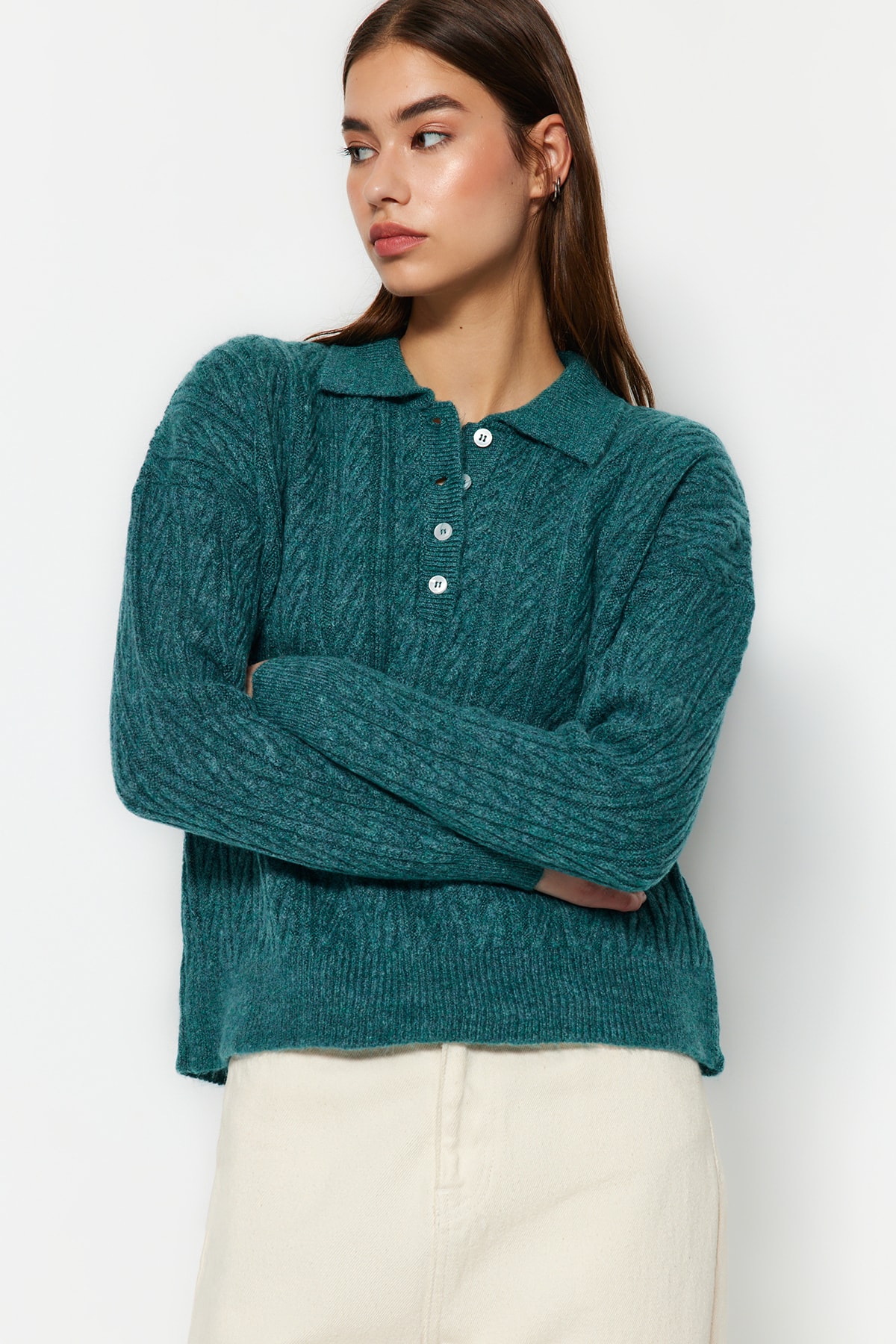 Свитер Trendyol широкий, зеленый свитер 10159126 зеленый s