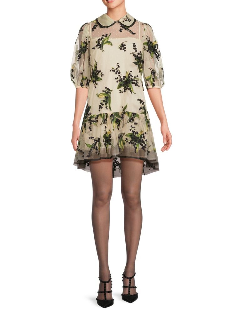 

Платье из сетки с цветочным принтом и заниженной талией Redvalentino, цвет Ivory Black