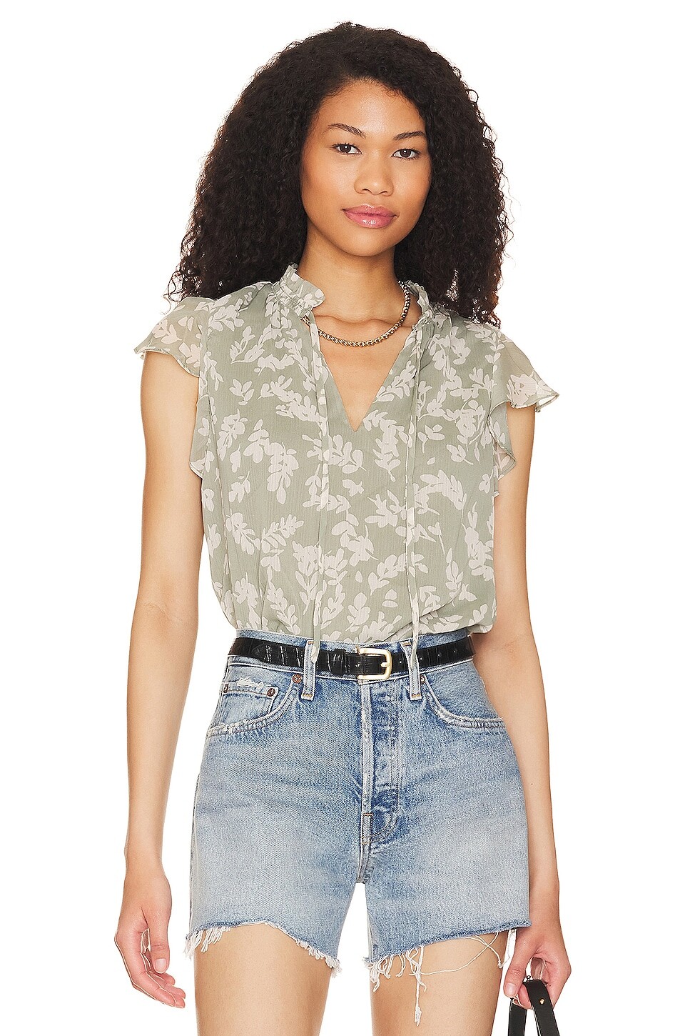 

Топ 1. STATE Flutter Sleeve V Neck, цвет Sage