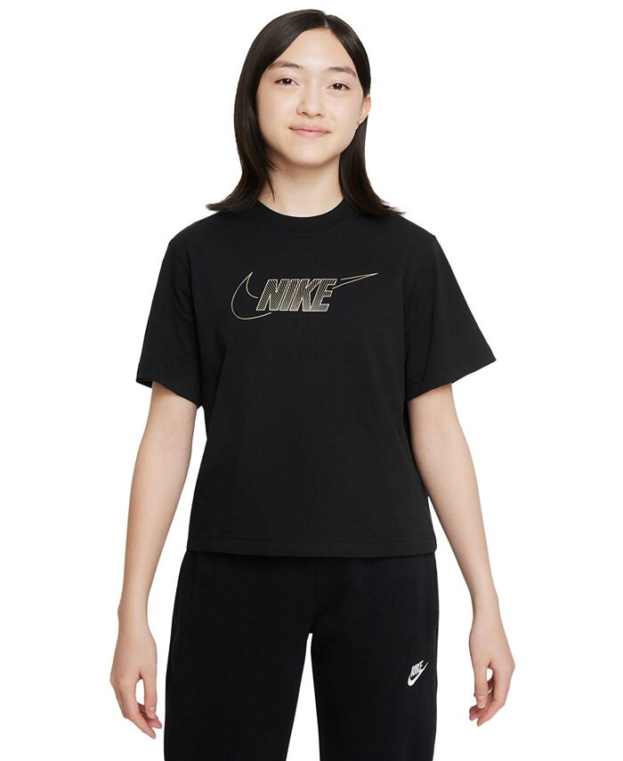 

Спортивная одежда, хлопковая футболка свободного кроя для девочек Nike, черный