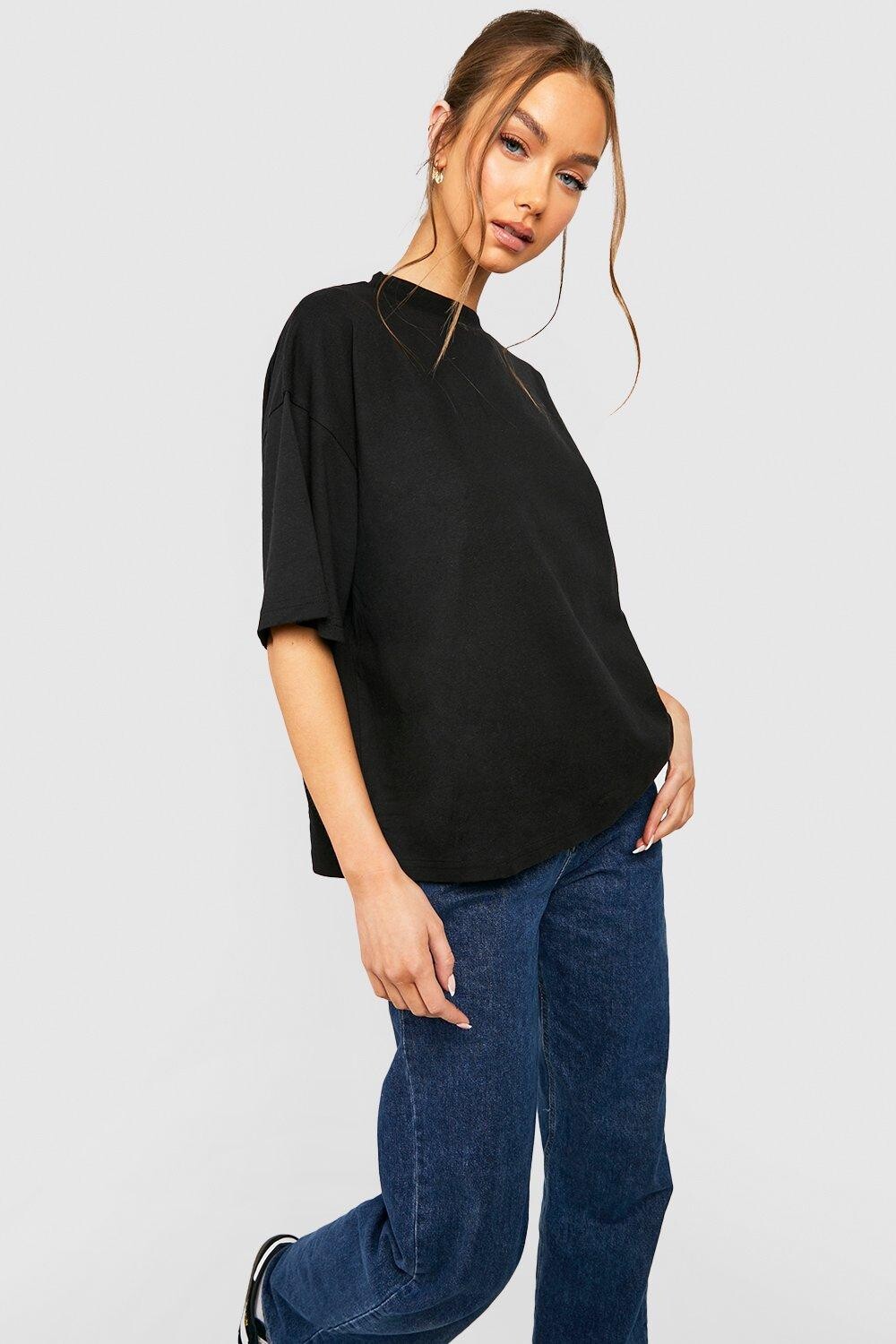 

Футболка из хлопкового кроя Boohoo, черный