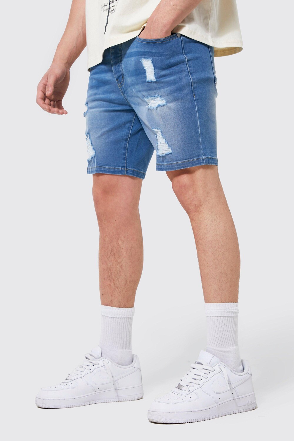 

Узкие шорты из джинсов стрейч Boohoo, синий