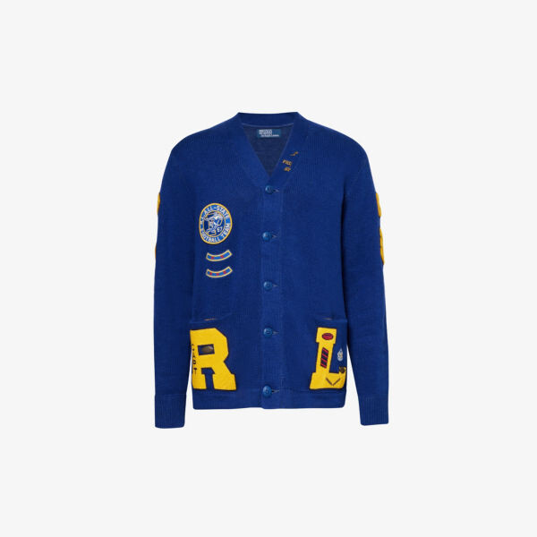 

Хлопковый кардиган с v-образным вырезом и фирменной бляшкой Polo Ralph Lauren, цвет royal combo
