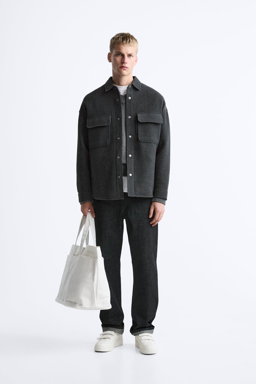

Рубашка из смесовой шерсти ZARA, серый