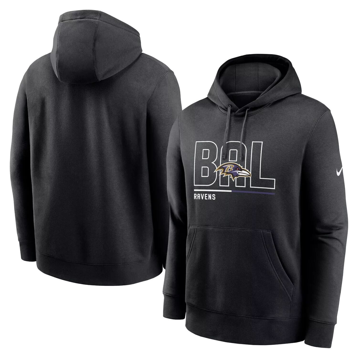 

Мужской черный флисовый пуловер с капюшоном Baltimore Ravens City Code Club Nike