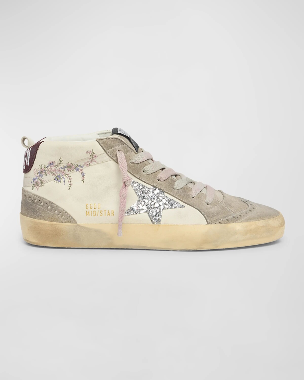 

Кроссовки средней длины с блестками из смешанной кожи Midstar Golden Goose, цвет White Multicolorsilvertaupewine Red