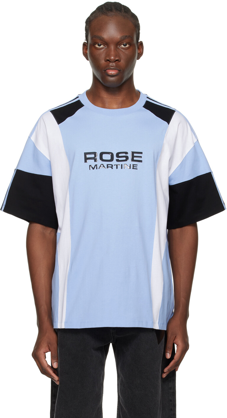 

Синяя футболка со вставками Martine Rose, цвет Blue/White/Black