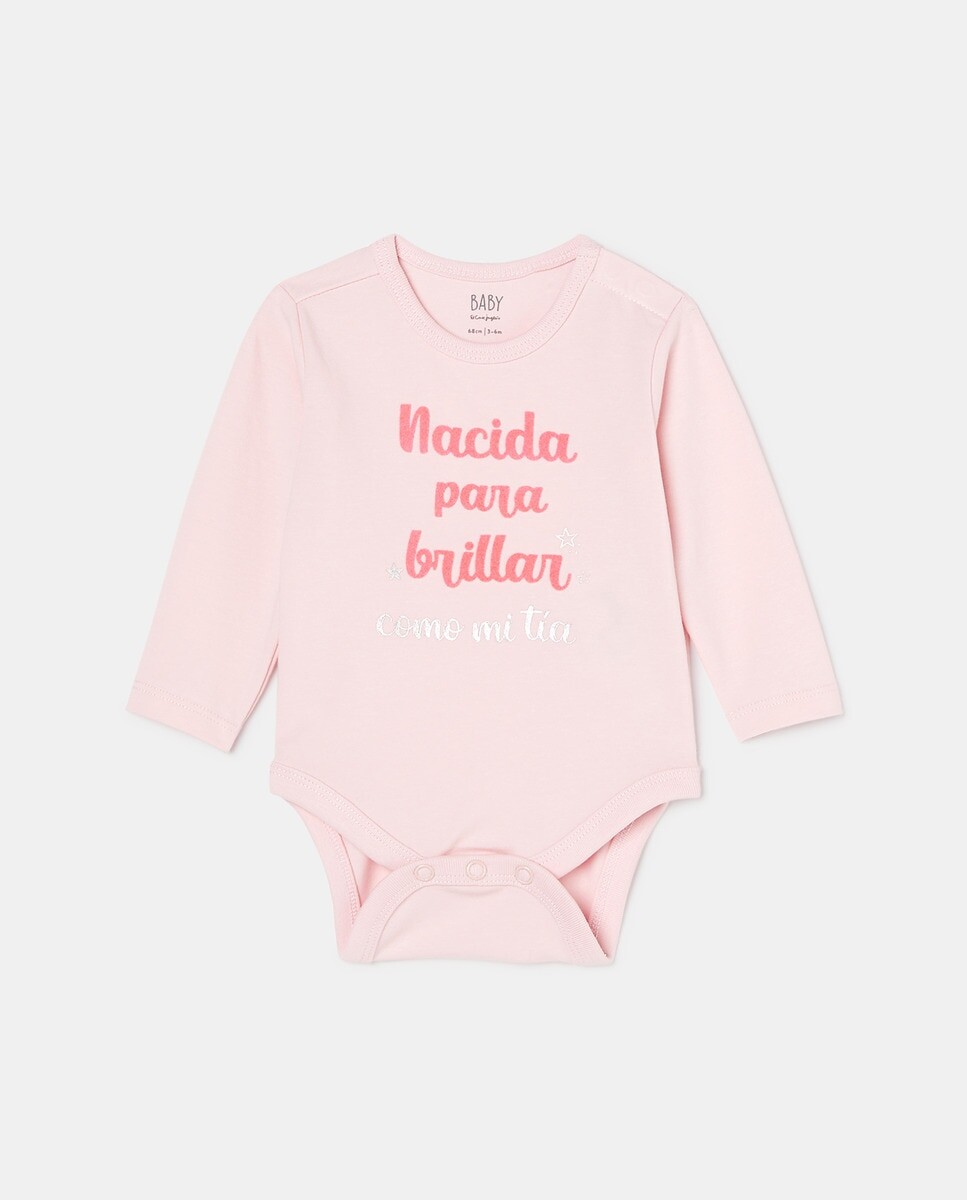 

Боди для девочки с длинными рукавами и надписью спереди Baby El Corte Inglés, розовый