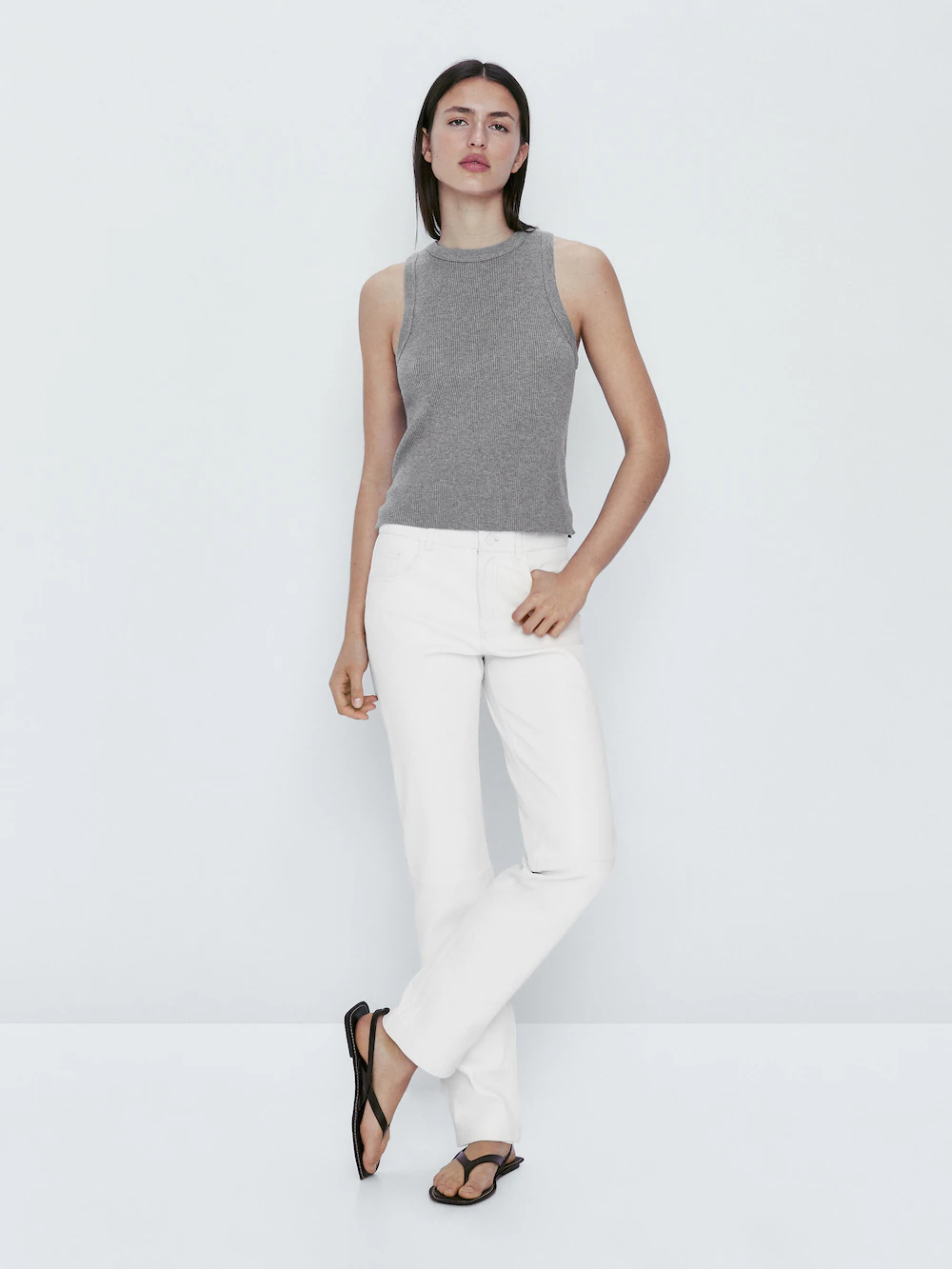 

Топ из смешанного хлопка и шелка в рубчик Massimo Dutti, серый