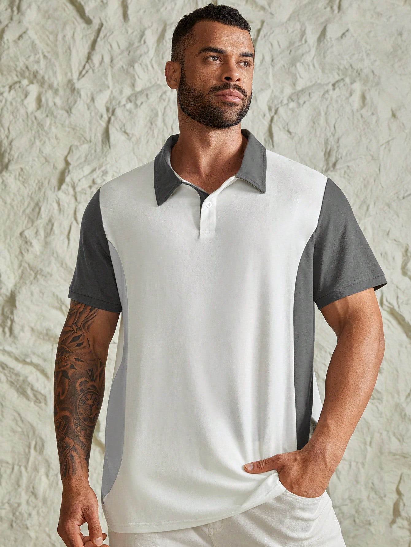 Мужская трикотажная рубашка-поло с короткими рукавами Manfinity Homme больших размеров для отдыха с цветными блоками, многоцветный