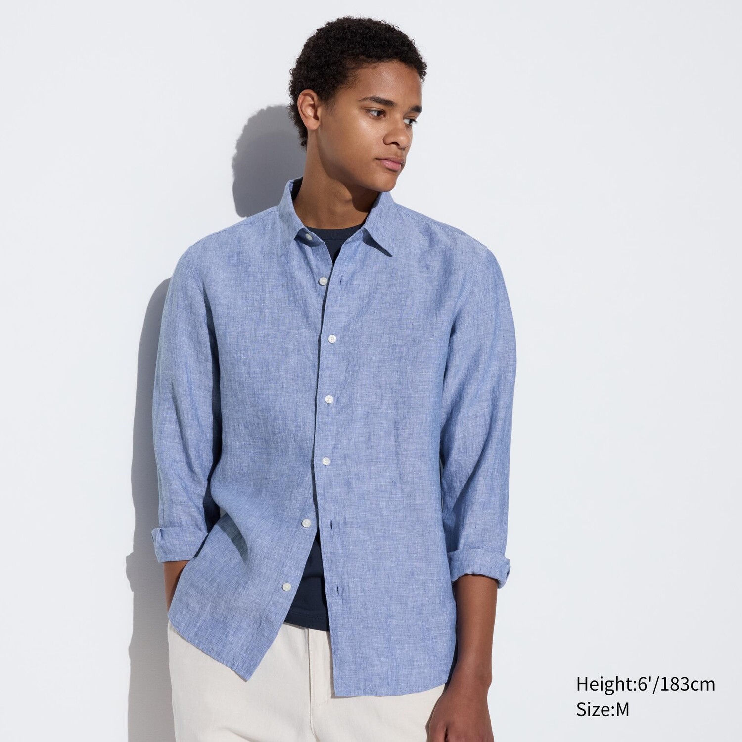 

Рубашка из 100% льна премиум UNIQLO, синий