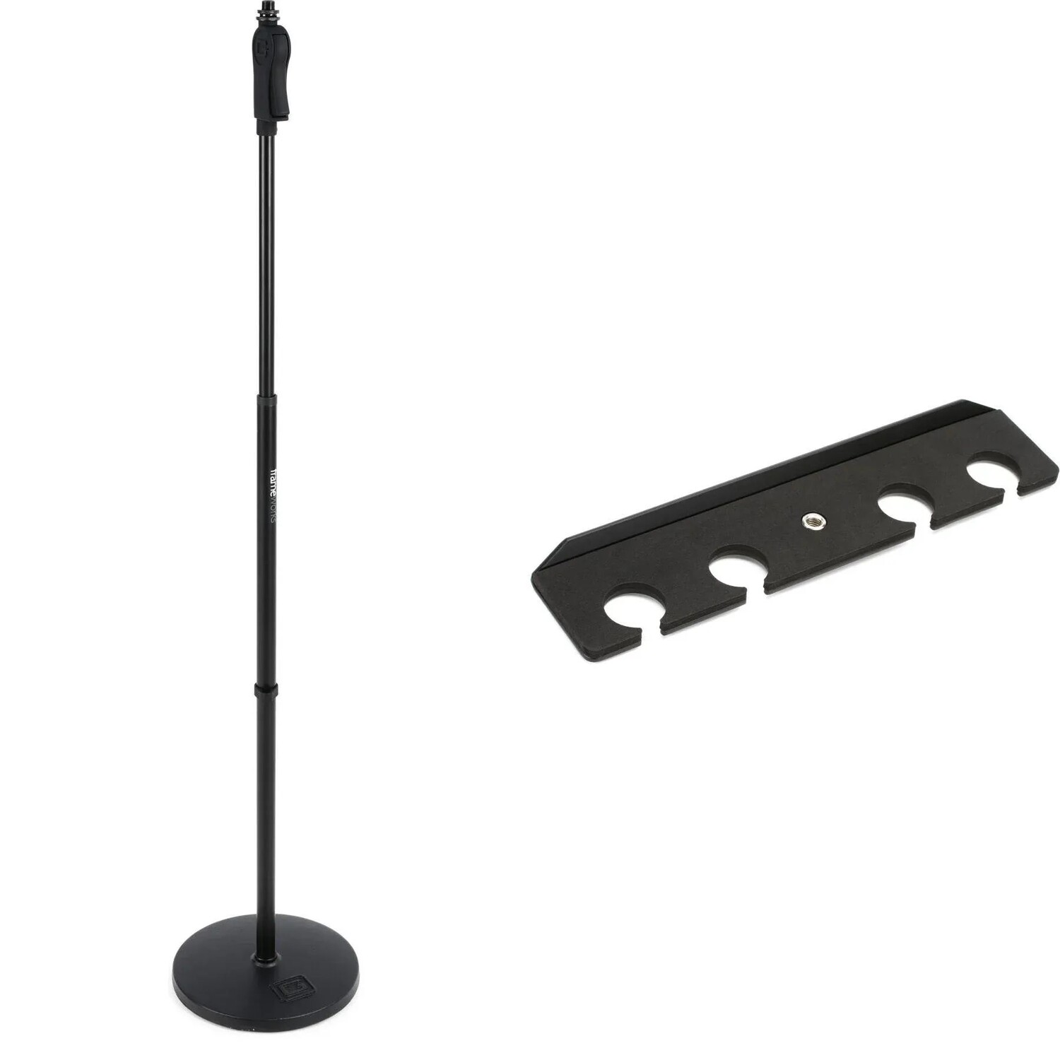 

Gator Frameworks GFW-MIC-1001 Deluxe 10-дюймовая микрофонная стойка с круглым основанием и 4 лотка для микрофона