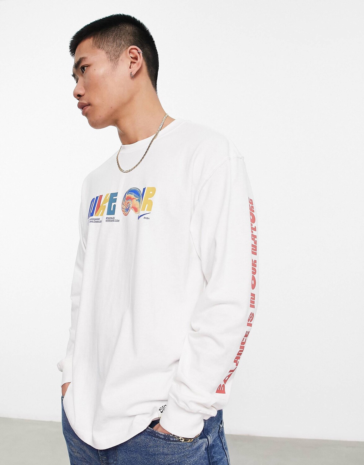

Белая футболка с длинным рукавом с принтом Nike, Белый