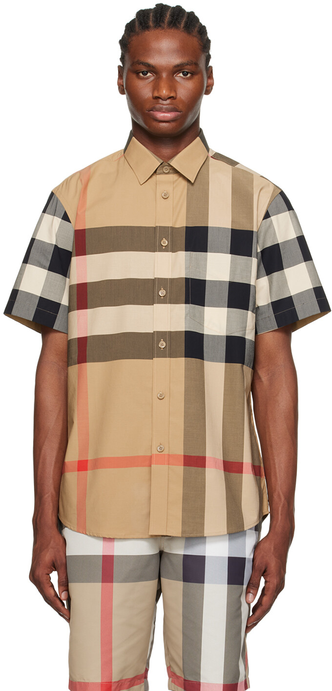 

Бежевая рубашка в клетку в винтажном стиле Burberry, цвет Archive beige