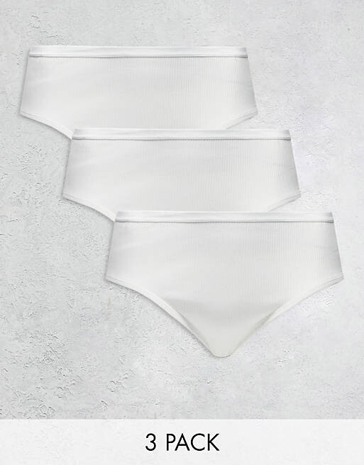 

Комплект из трех белых трусов в рубчик ASOS DESIGN Curve