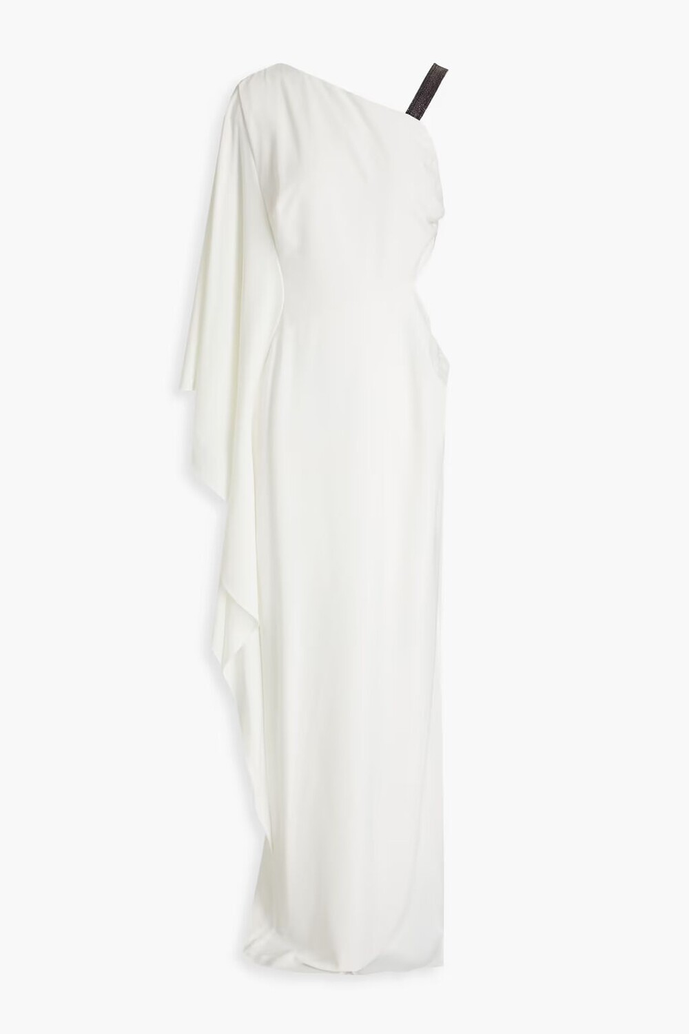 

Платье из крепа с одним рукавом и драпировкой Halston, слоновая кость