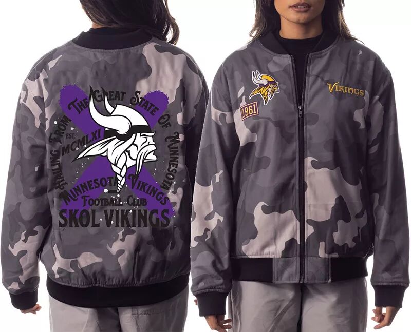 цена Серый женский бомбер с камуфляжным принтом The Wild Collective Minnesota Vikings