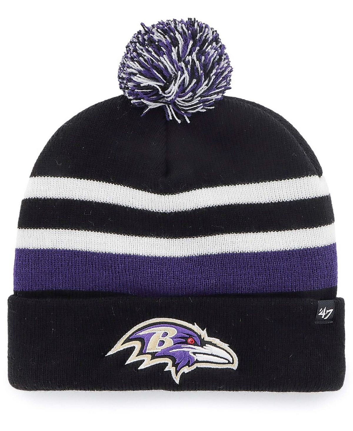 

Черная мужская вязаная шапка с манжетами и помпоном Baltimore Ravens State Line '47 Brand