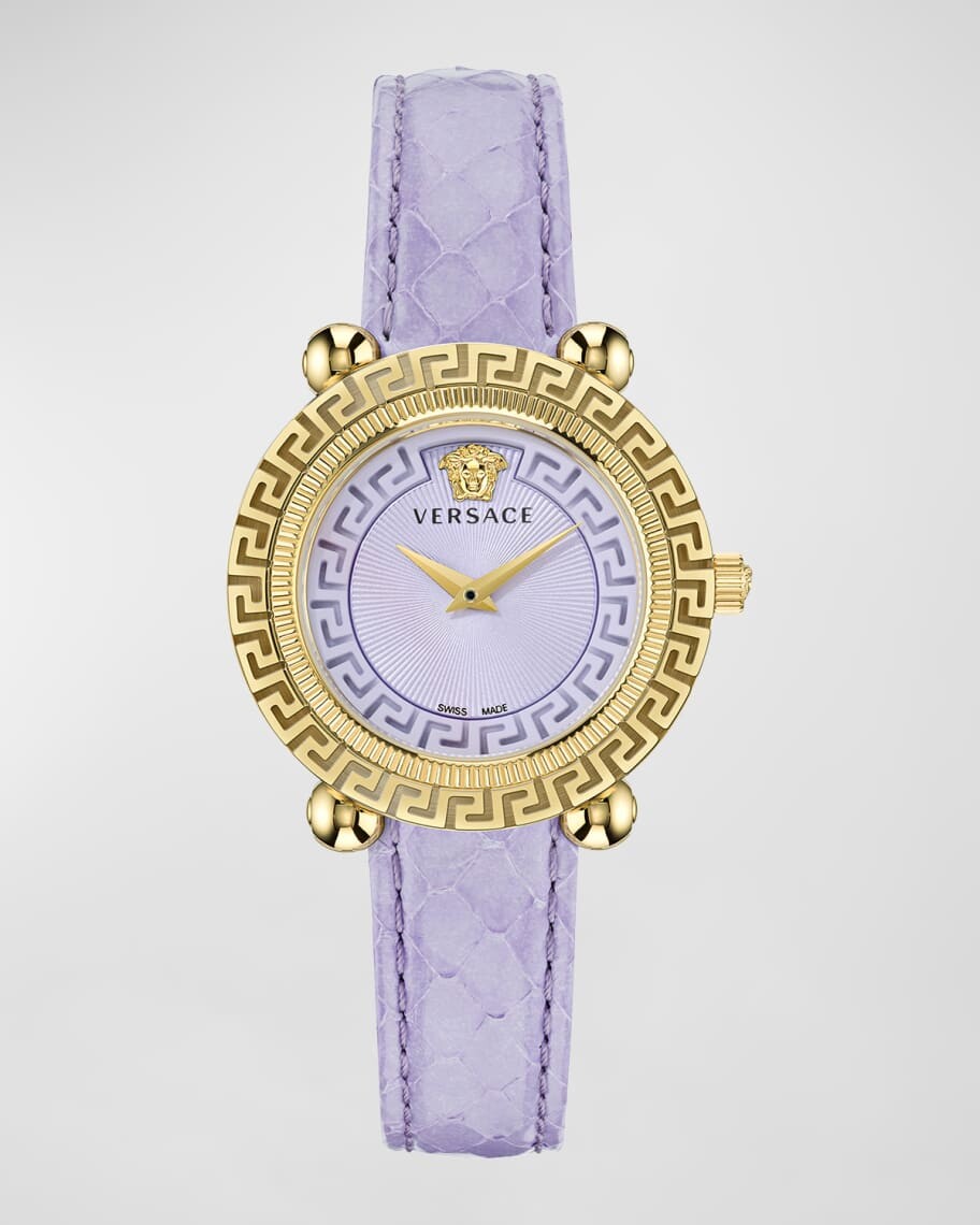 

Часы Greca Twist 35 мм с кожаным ремешком, желтое золото/фиолетовое Versace