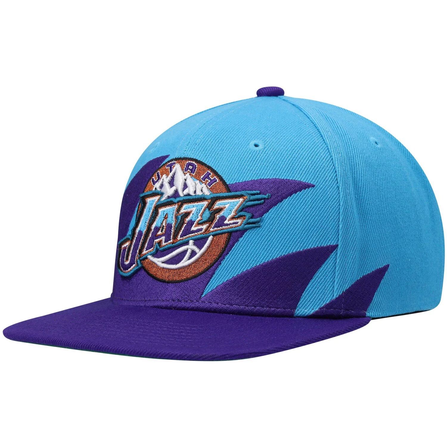 

Мужская кепка Mitchell & Ness бирюзового/фиолетового цвета Utah Jazz из твердой древесины Classics Sharktooth Snapback