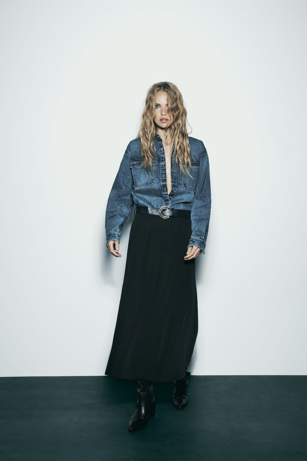 

Юбка-накидка с поясом ZARA, черный