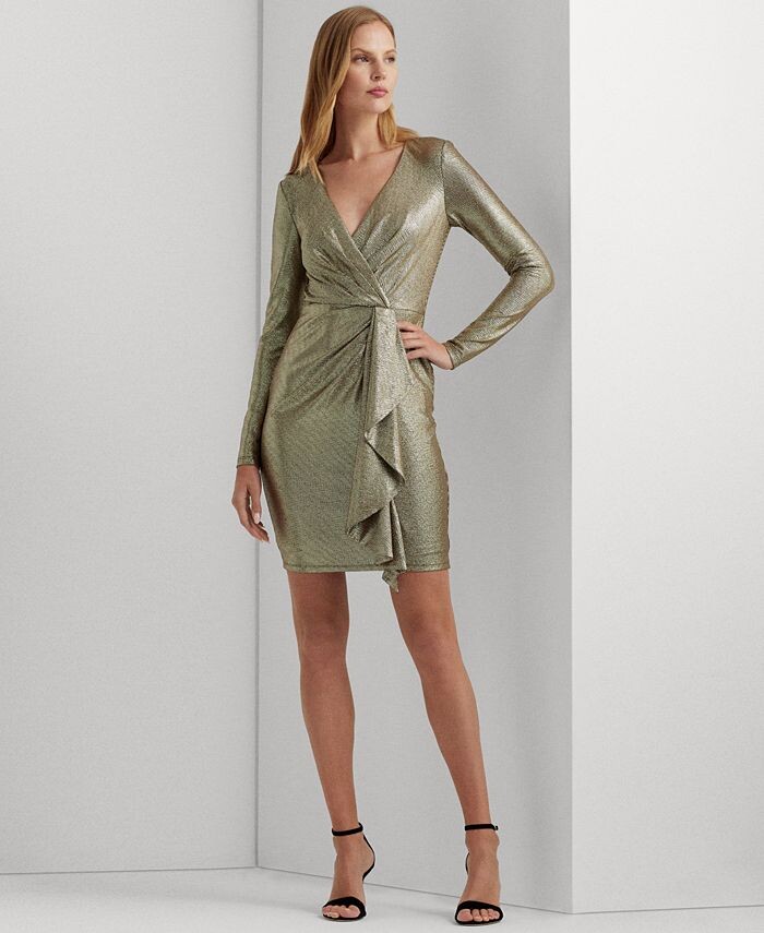 

Женское коктейльное платье с металлизированными рюшами Lauren Ralph Lauren, коричневый