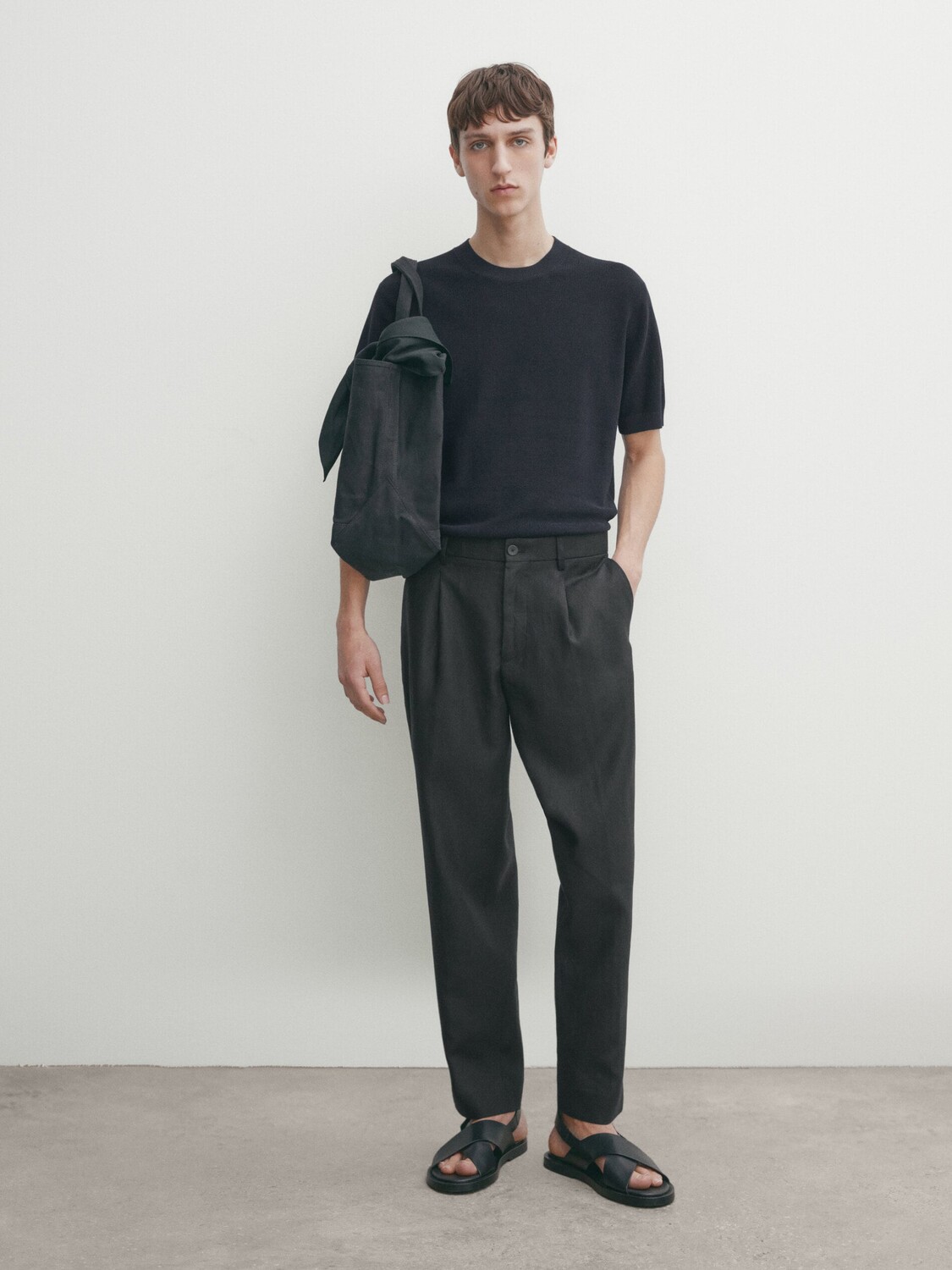

Хлопковый трикотажный свитер с короткими рукавами Massimo Dutti, синий