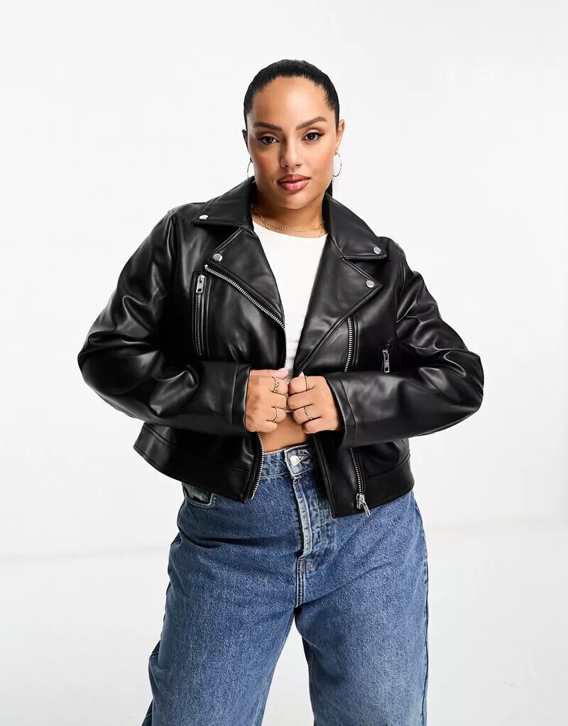 

Черная байкерская куртка из искусственной кожи ASOS DESIGN Curve
