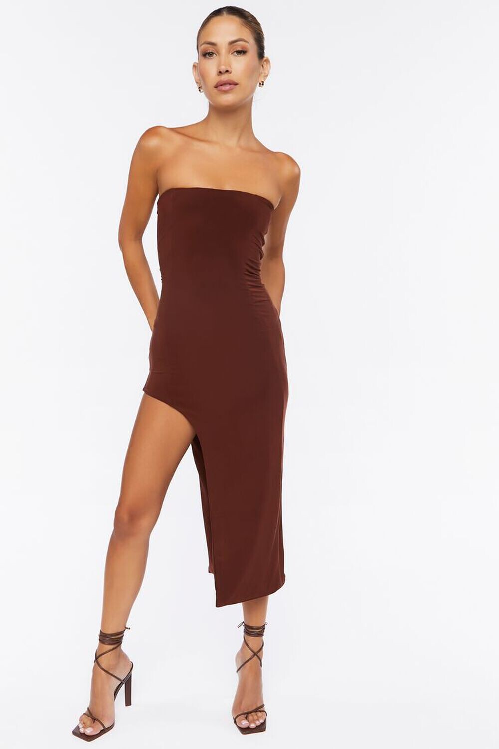 

Платье миди с разрезом Forever 21, шоколадный