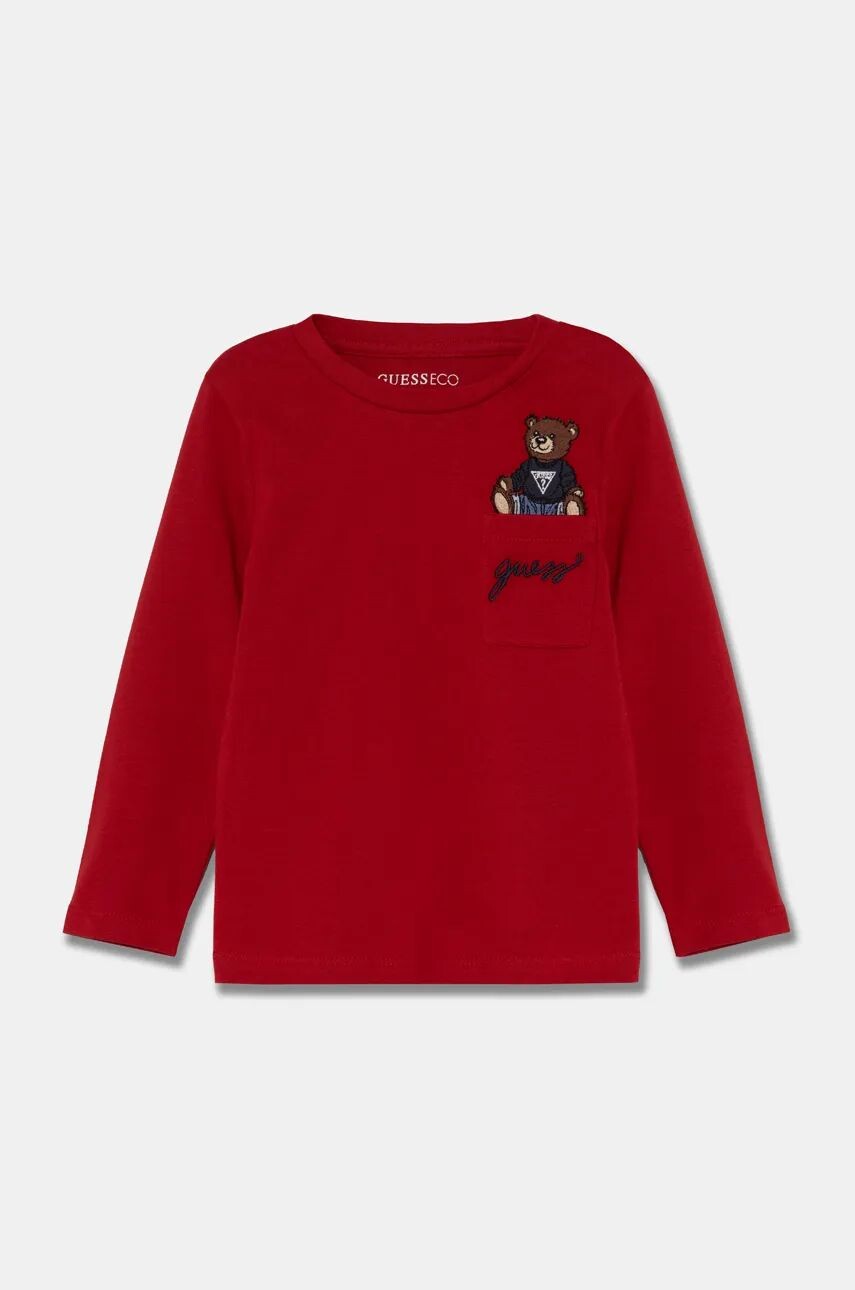 

Хлопковая рубашка Guess с длинными рукавами для мальчиков и девочек, красный