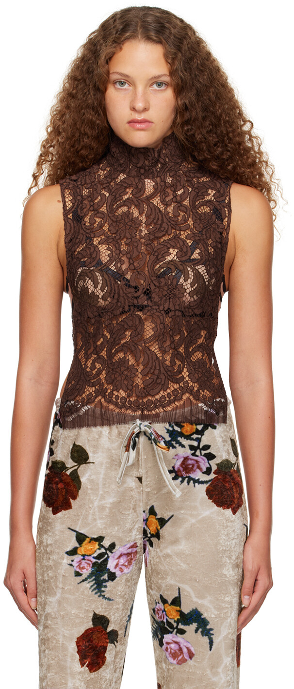 

Коричневая полупрозрачная майка Dries Van Noten