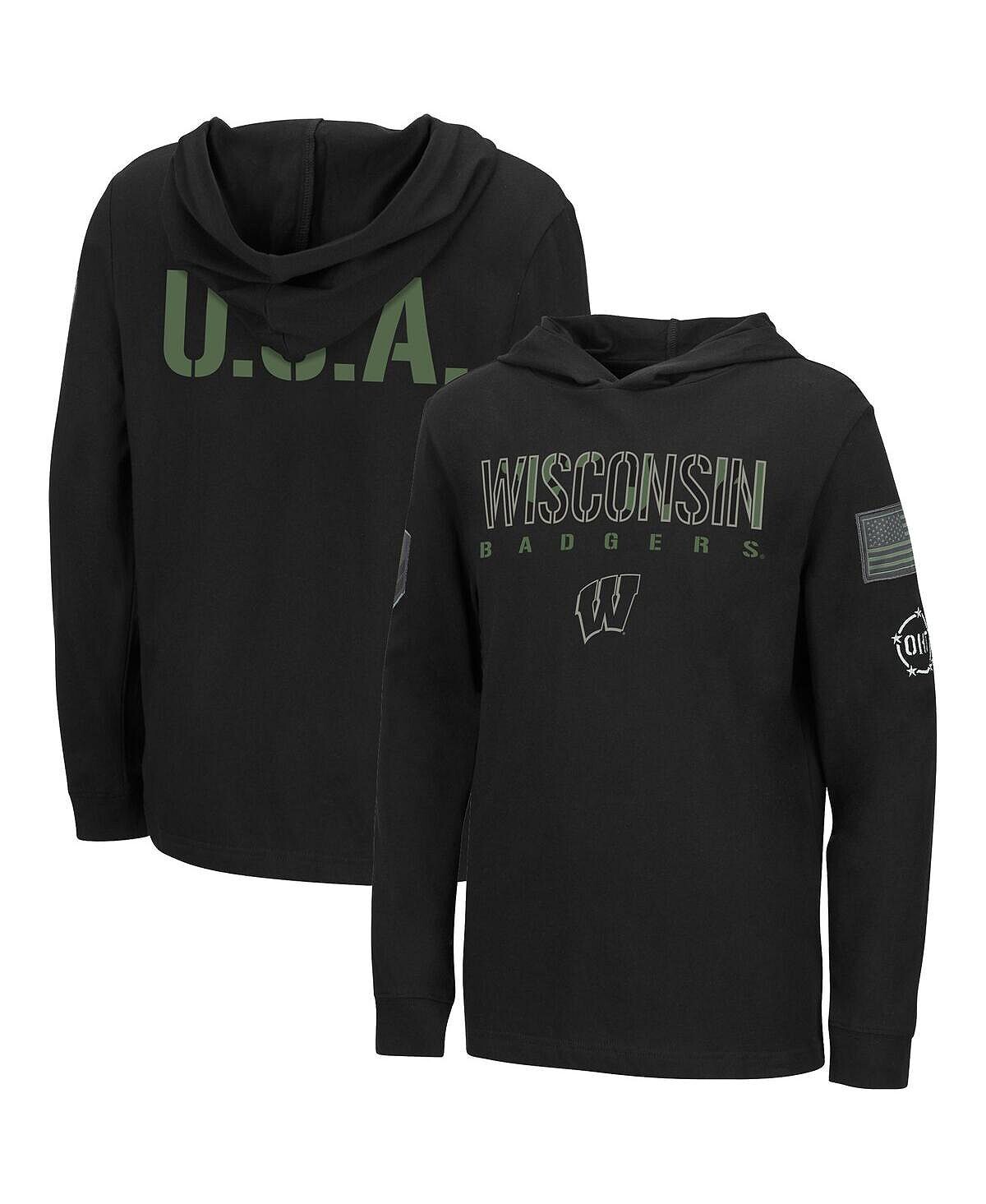 

Черная футболка с капюшоном Big Boys Wisconsin Badgers OHT в военном стиле «Признательность Танго» с длинными рукавами Colosseum