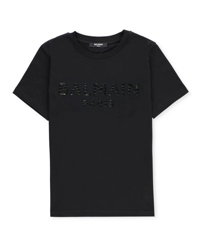 

Хлопковая футболка S для детей с круглым вырезом Balmain, черный