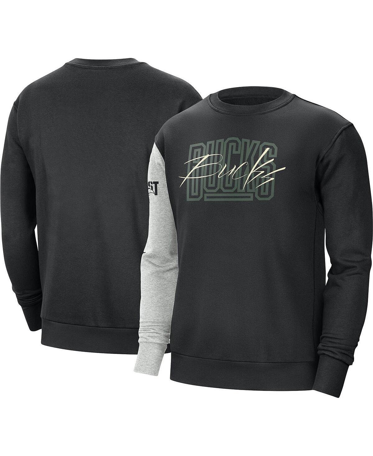 цена Мужской черный, Хизер-серый пуловер Milwaukee Bucks Courtside Versus Force & Flight Nike