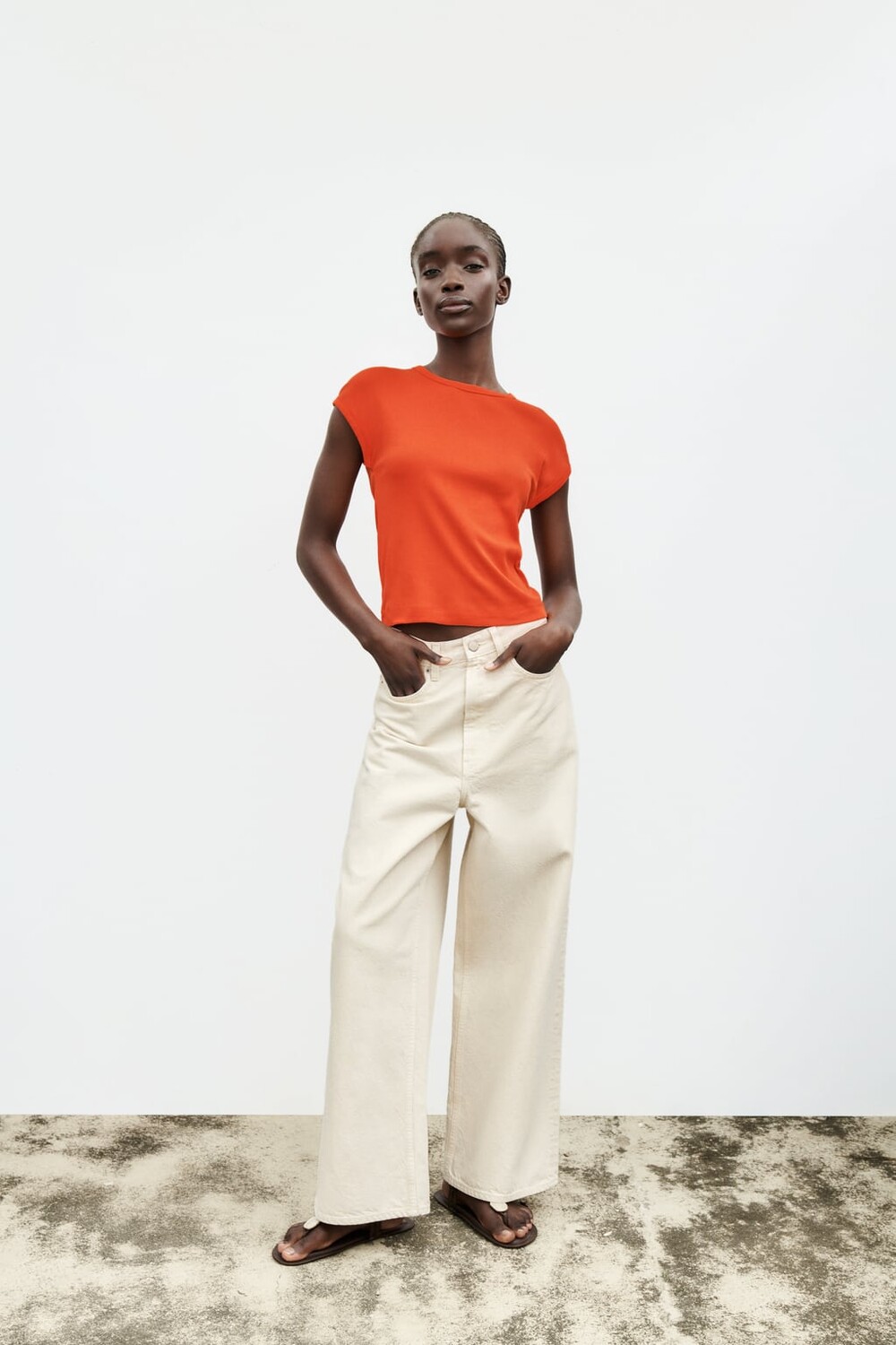 

Футболка из хлопка в рубчик ZARA, красный