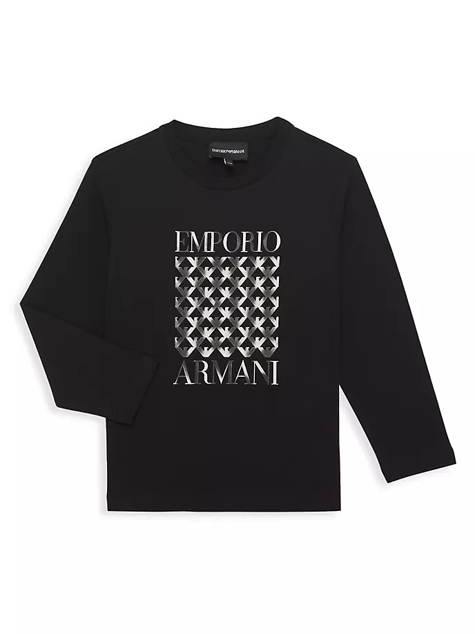 

Хлопковая футболка с длинными рукавами и графическим логотипом Little Boy's & Boy's Emporio Armani, цвет nero