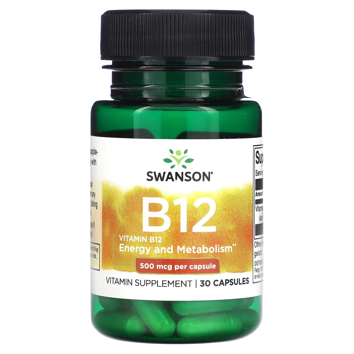 

Витамин B12, 500 мкг, 30 капсул, Swanson