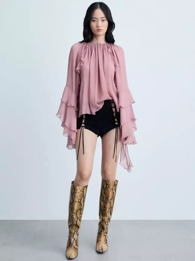 

Топ Mango Kirsten Ruffle, цвет pastel pink