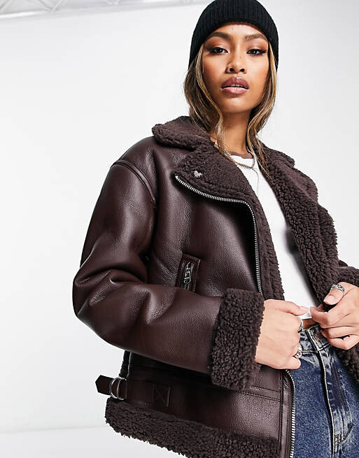

Шоколадно-коричневая куртка-авиатор с молнией Bershka, Коричневый