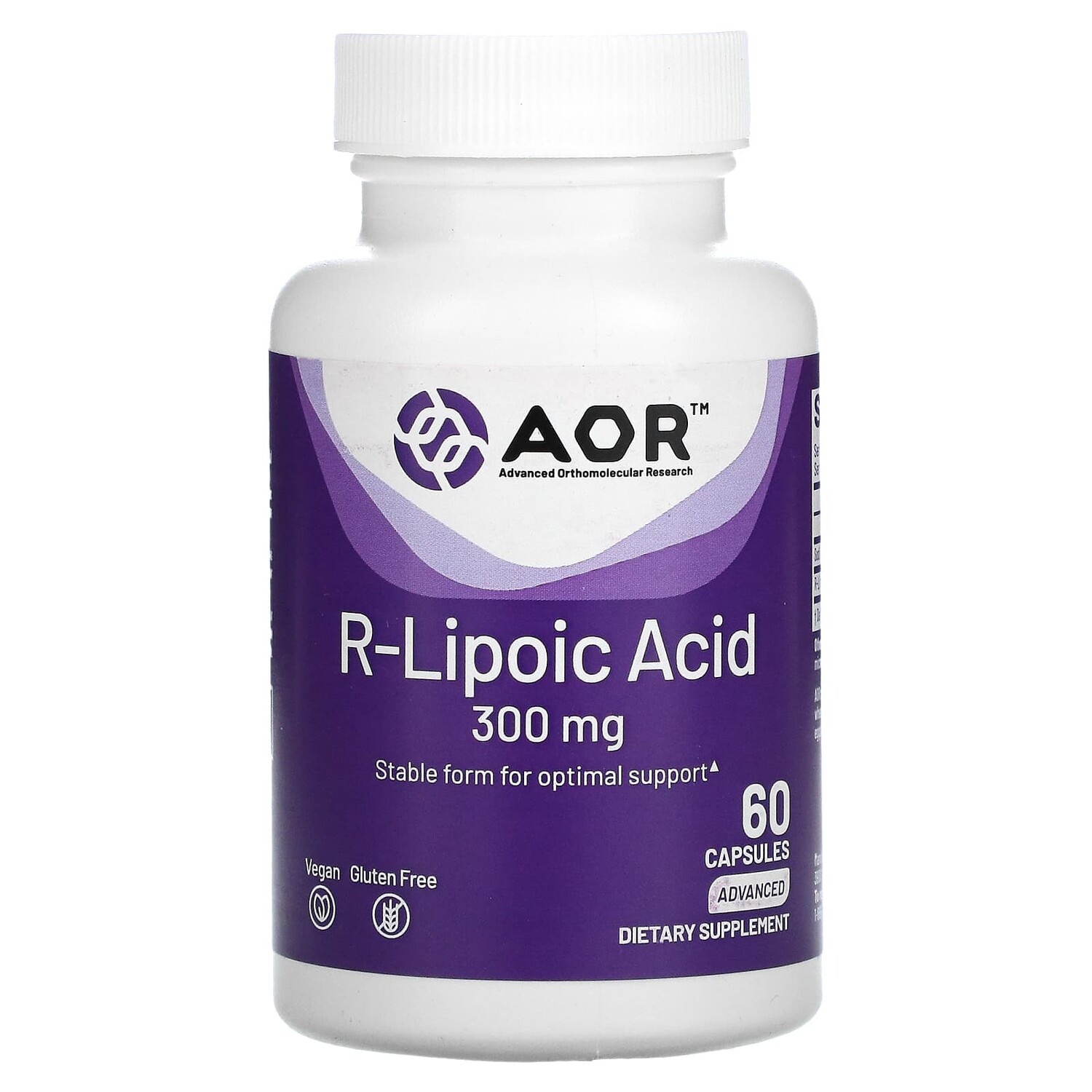 

R-липоевая кислота, 300 мг, 60 растительных капсул, Advanced Orthomolecular Research AOR